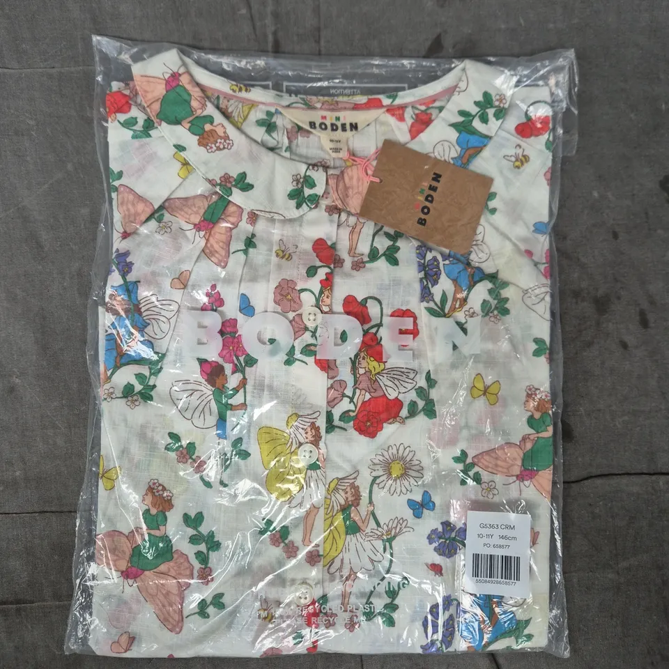 MINI BODEN GIRLS FLORAL PRINT SHIRT, WHITE WITH MULTICOLOUR FLOWERS, UK 10-11 YEARS