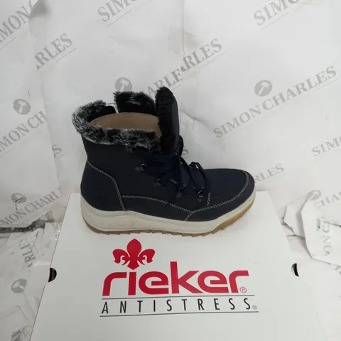BOXED PAIR OF RIEKER WARM HIKING BOOTS, NAVY - SIZE 6