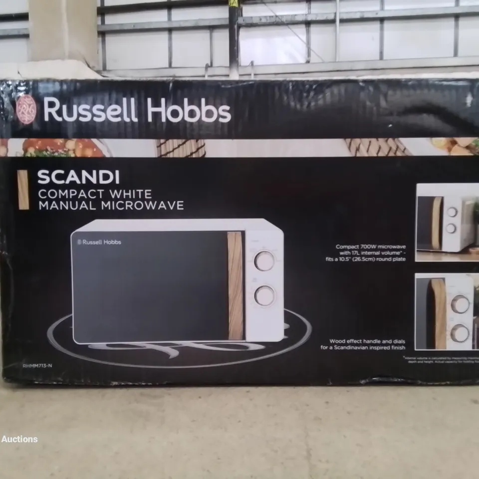 BRAND NEW BOXED RUSSELL HOBBS SCANDI COMPACT WHITE MANUAL MICROWAVE 