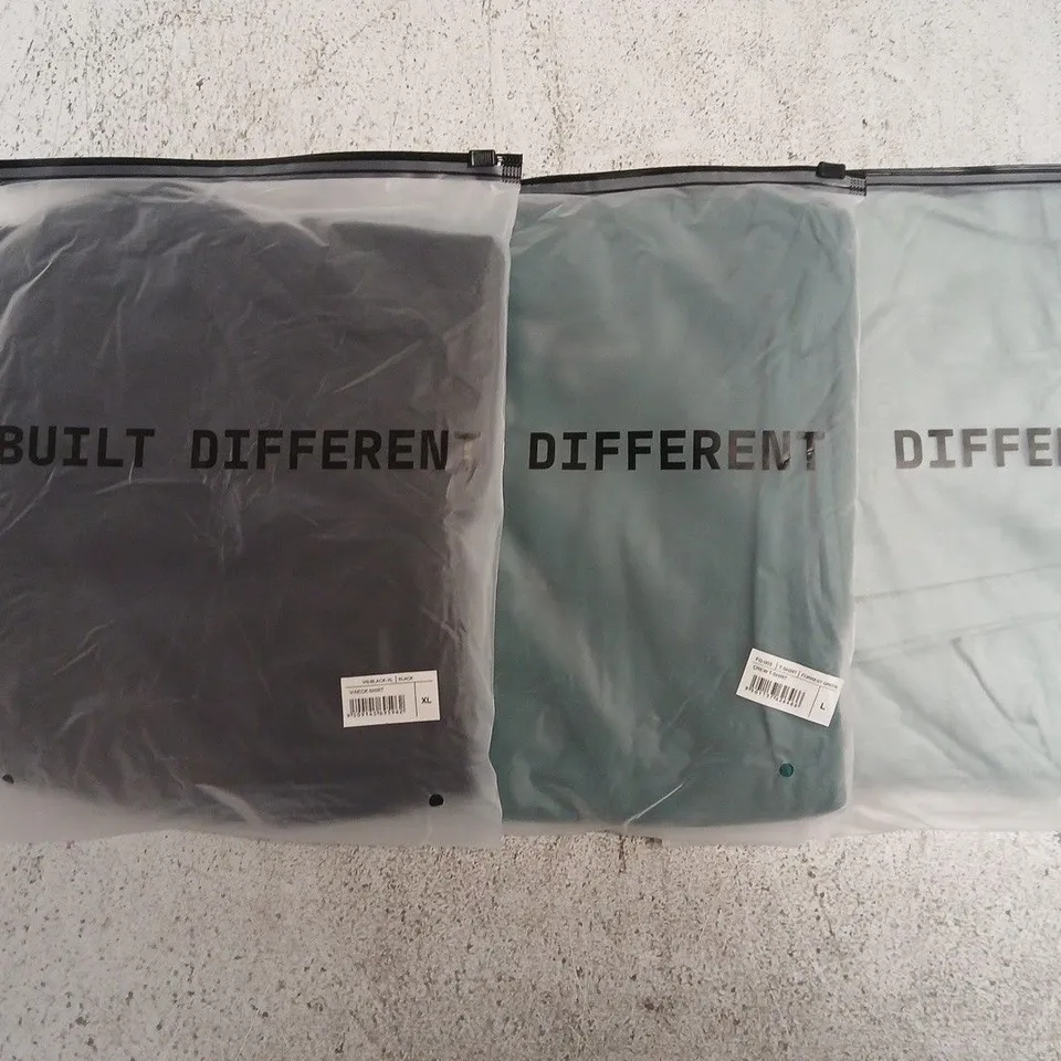 SET OF APPROXIMATELY 10 ASSORTED BUILT DIFFERENT T-SHIRTS/SHIRTS IN VARIOUS COLOURS AND SIZES