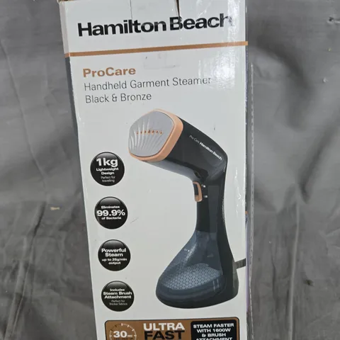 HAMILTON BEACH PROCARE HANDHELD GARMENT STEAMER – BLACK & BRONZE