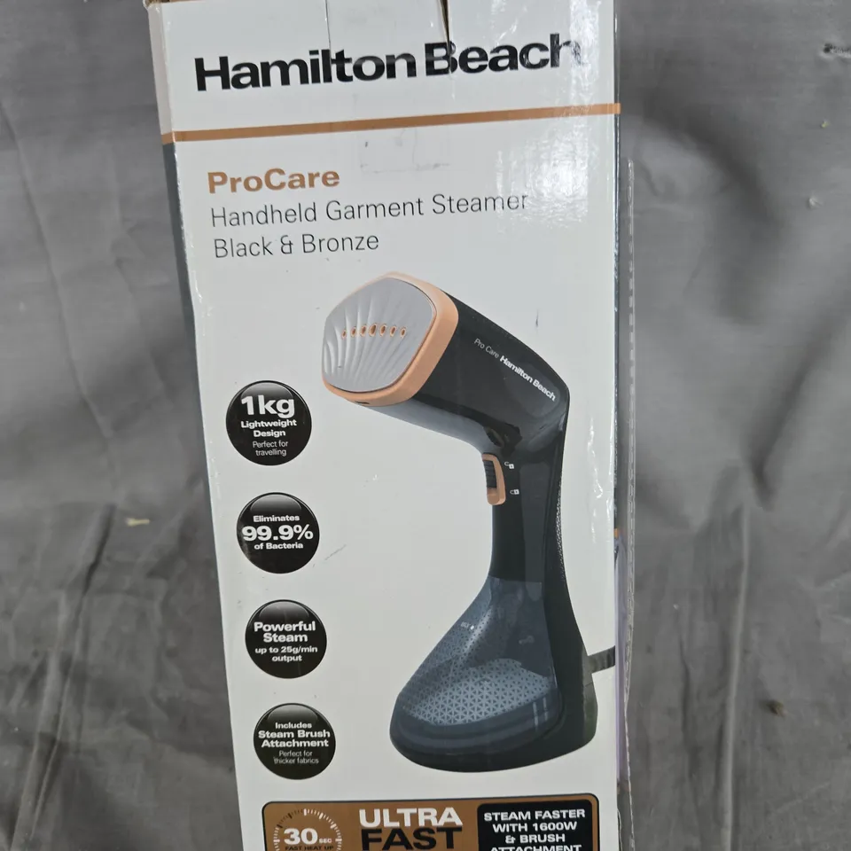 HAMILTON BEACH PROCARE HANDHELD GARMENT STEAMER – BLACK & BRONZE