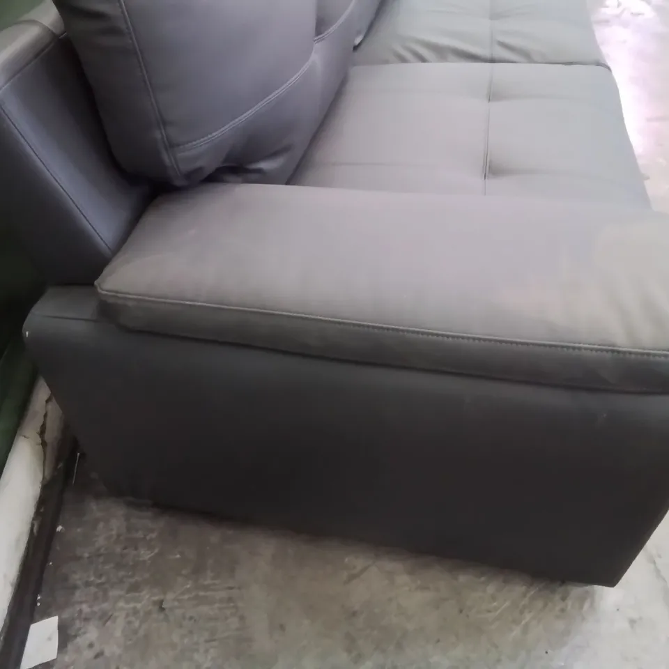 DESIGNER THREE SEATER SOFA GREY FAUX LEATHER 
