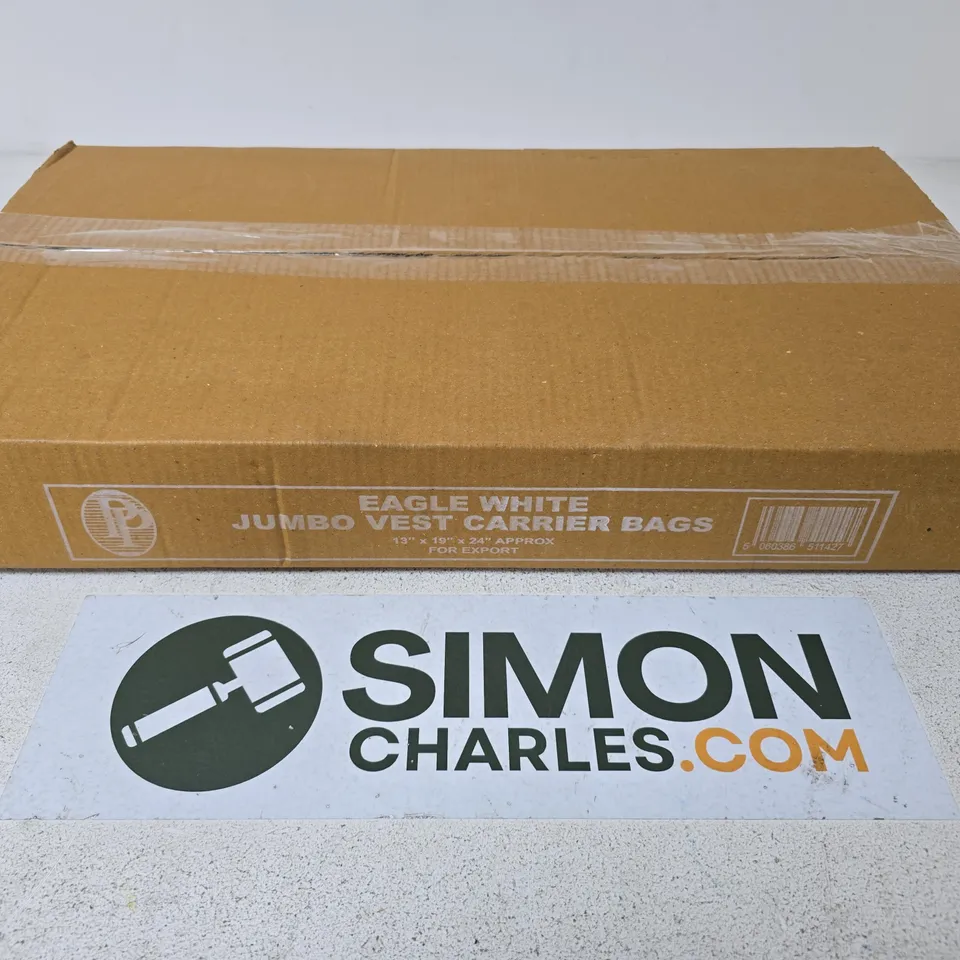 EAGLE WHITE JUMBO VEST CARRIER BAGS – BULK BOX, 13IN X 18IN X 24IN