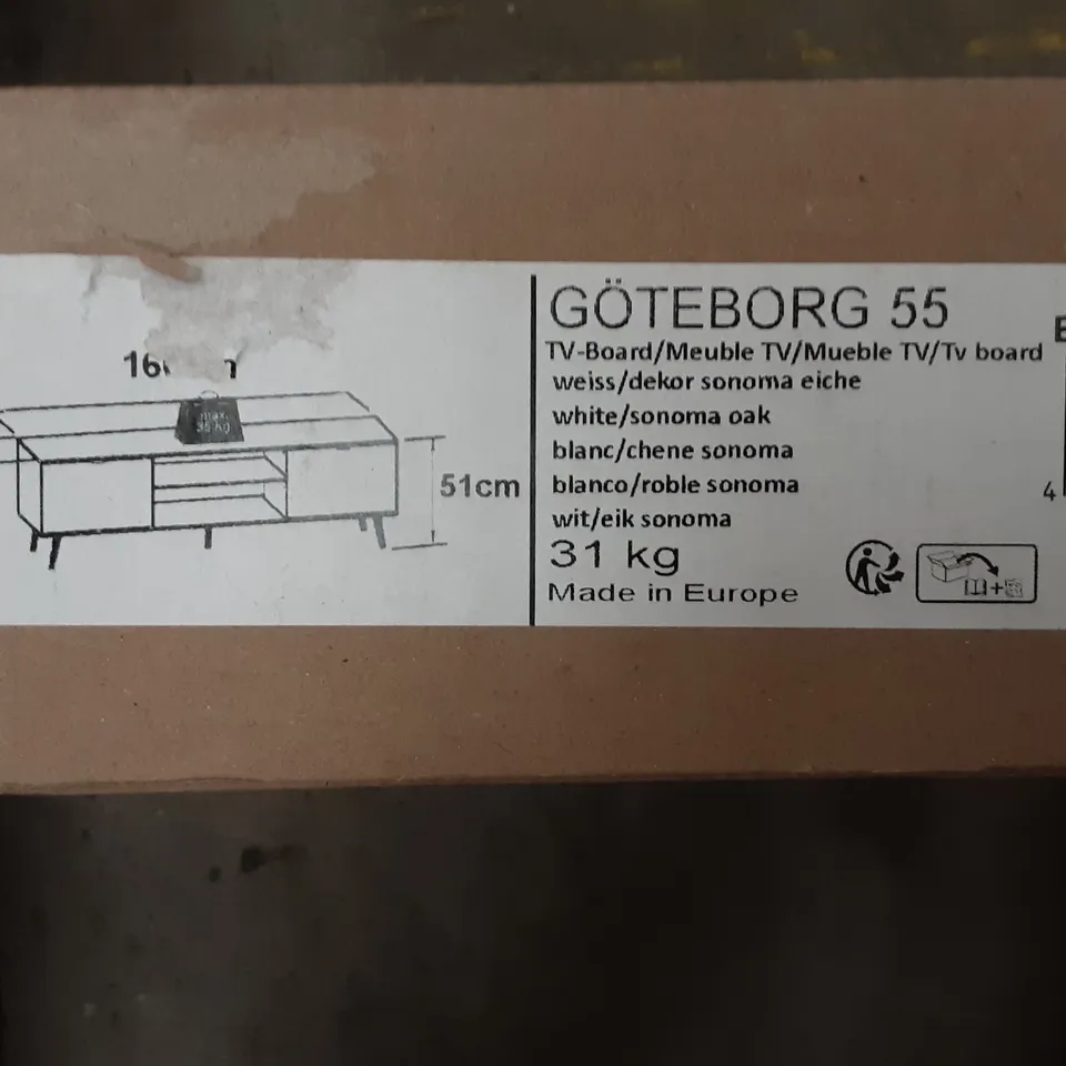 BOXED DESIGNER GÖTEBORG 55UNDER TV UNIT IN WHITE / OAK