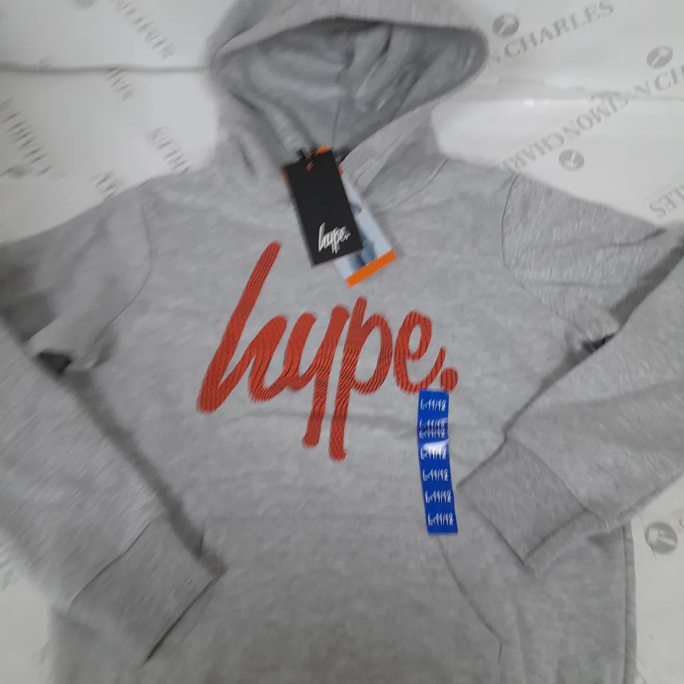 BOYS HYPE LOGO GREY HOODIE SIZE 11-12 YEARS