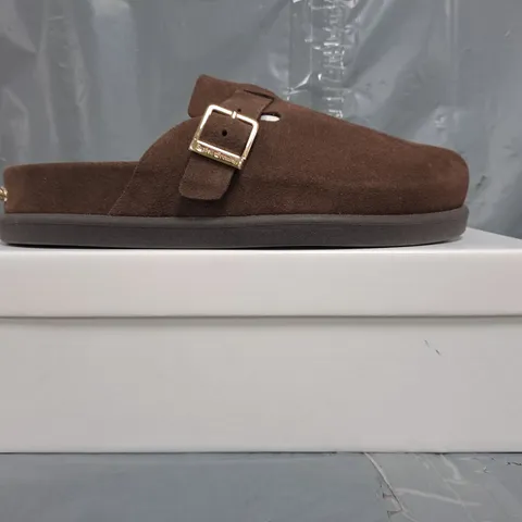BOXED PAIR OF RUSSELL & BROMLEY VIXEN SUEDE SHOES IN CHOCOLATE SIZE EU 38