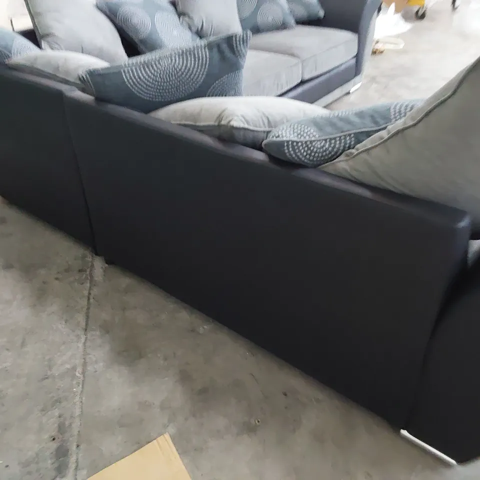 DESIGNER CORNER GROUP BLACK FAUX LEATHER & GREY FABRIC WITH SCATTER CUSHIONS 