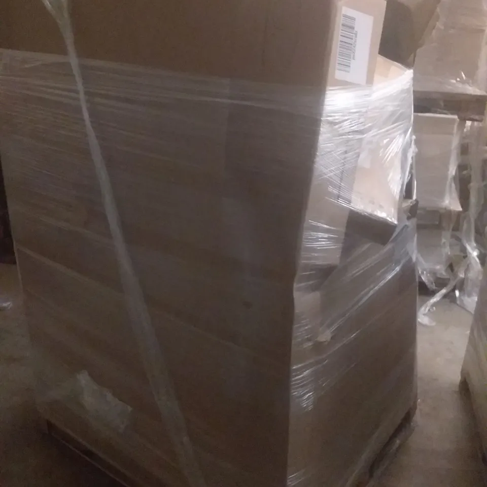 PALLET OF ASSORTED ITEMS INCLUDING DRIPEX BATHROOM MIRROR, TELESCOPIC LADDERS, ADJUSTABLE WINDOW SCREEN