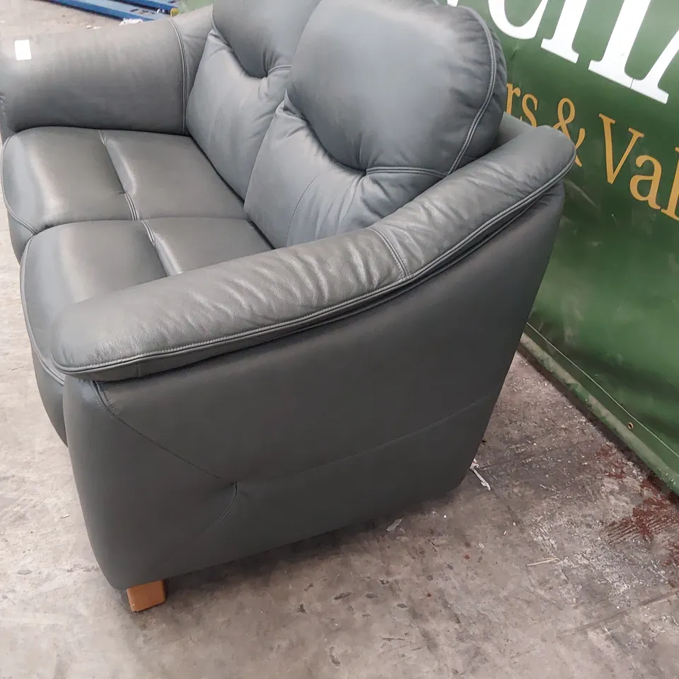 QUALITY BRITISH DESIGNER G PLAN JACKSON TWO SEATER SOFA CAMBRIDGE PETROL BLUE LEATHER 