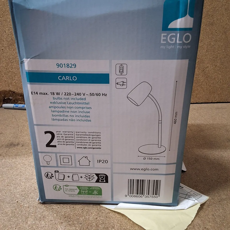 BOXED EGLO CARLO TABLE LAMP – E14, 460MM TALL,