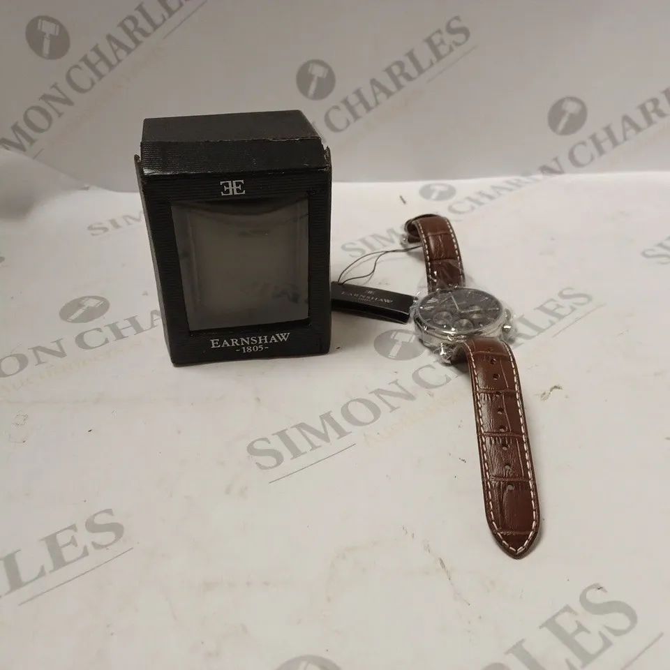 EARNSHAW 1805 BROWN LEATHER, BLACK FACE WATCH 