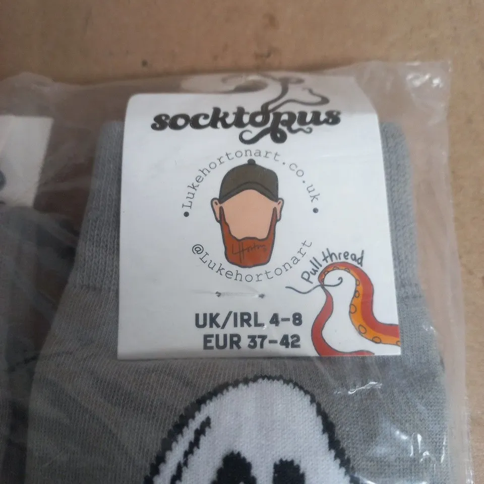 SOCKTOPUS SOCKS – 6 PAIRS, UK 4-8 (EU 37-42) – GREY WITH GHOST LOGO