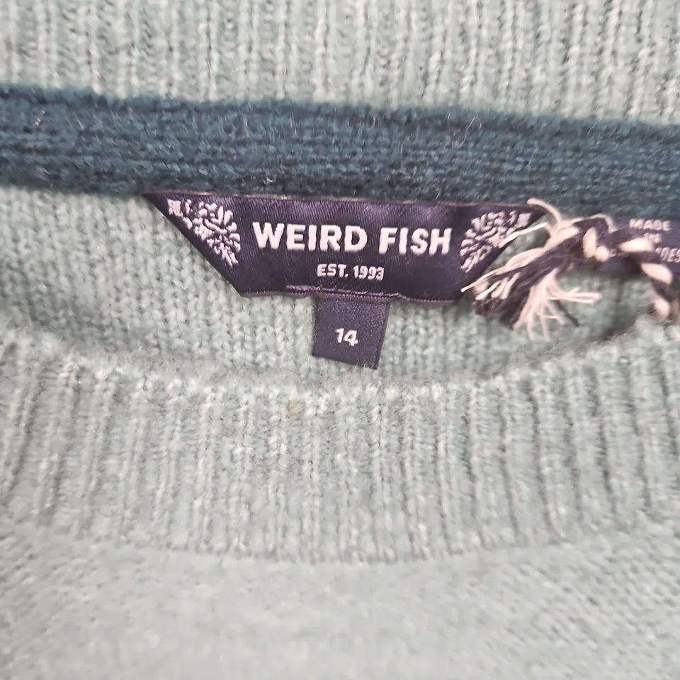 WEIRD FISH KNIT JUMPER – STRIPED CREW NECK, UK 14