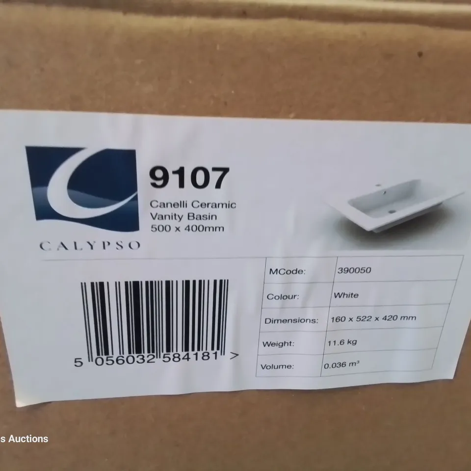 BOXED CANELLI CERAMIC SINGKE TAP VANITY BASIN WHITE 500 × 400mm