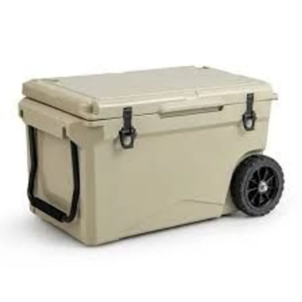 BOXED COSTWASY 75 QT PORTABLE COOLER ROTO MOLDED ICE CHEST INSULATED 5-7 DAYS WITH WHEELS HANDLE - TAN