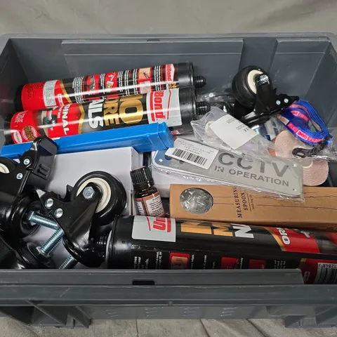 APPROXIMATELY 15 ASSORTED HOUSEHOLD ITEMS TO INCLUDE - ADHESIVE , SUITCASE WHEELS , ETC