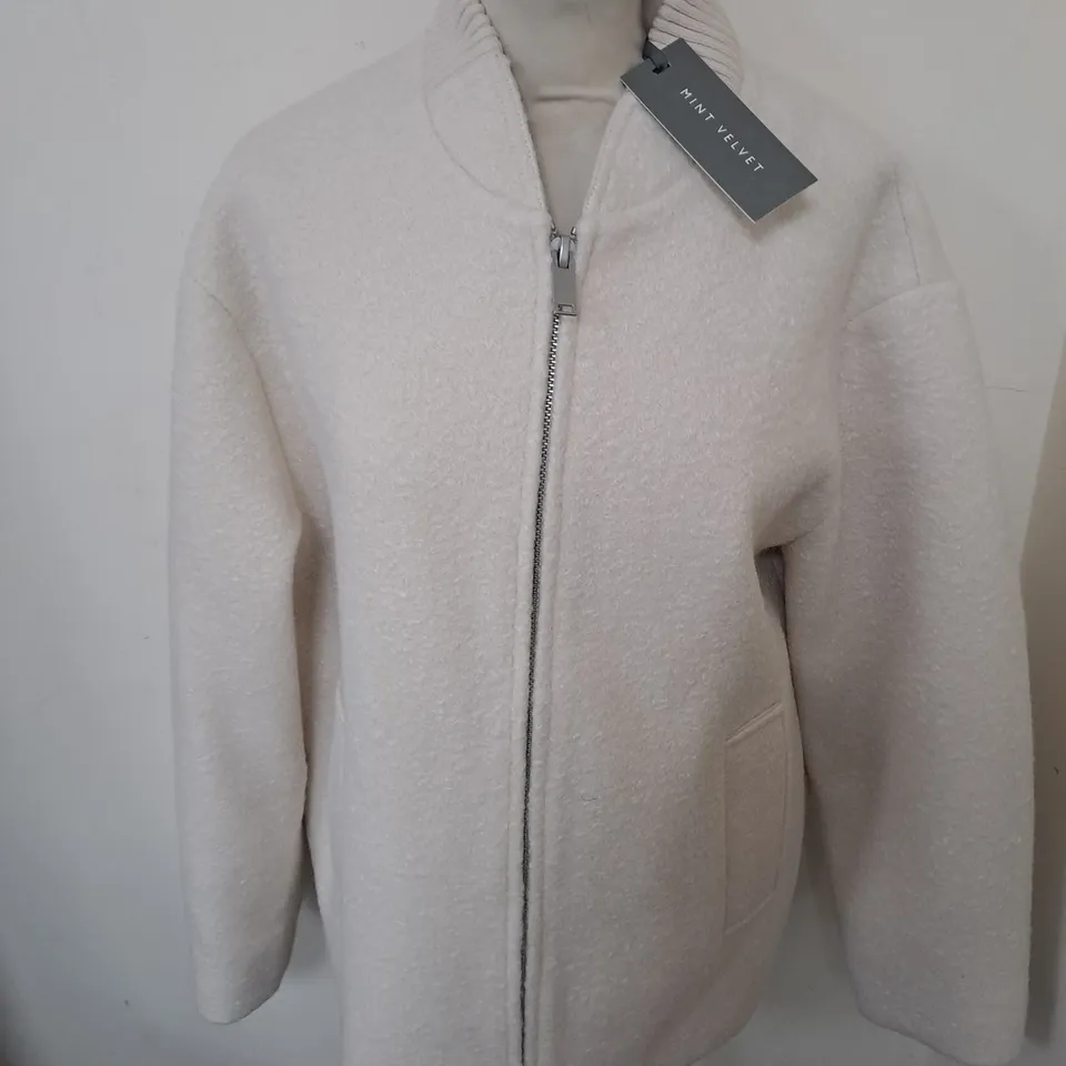 MINT VELVET BOUCLE BOMBER IN CREAM - M