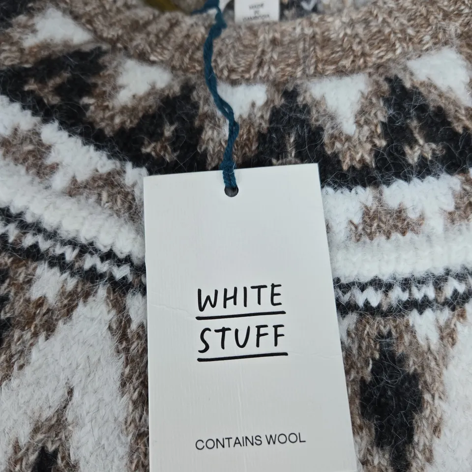 WHITE STUFF WOOL-BLEND KNIT JUMPER – GEOMETRIC PATTERN, UK 20 (EU 48)