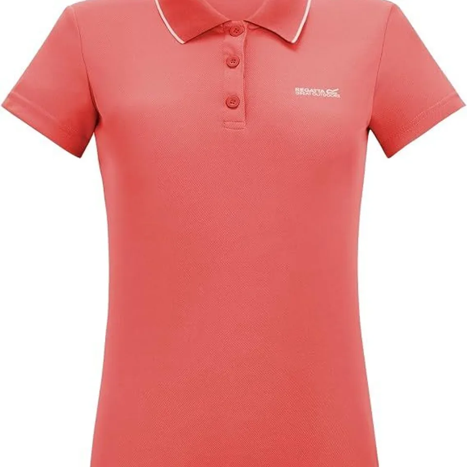 BRAND NEW REGATTA WOMENS MAVERICK V POLO SHIRT IN PEACH BLOOM - UK 10