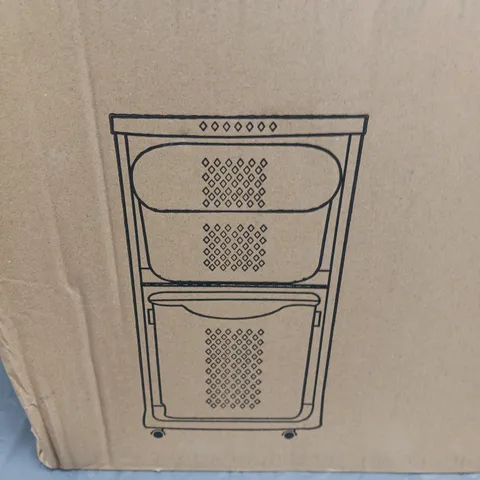 BOXED TWO TIERED LAUNDRY BASKET IN GRAYISH WHITE