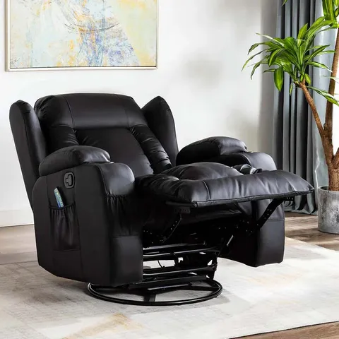 BOXED CAESAR BLACK FAUX LEATHER MANUAL RECLINING EASY CHAIR (2 BOXES)