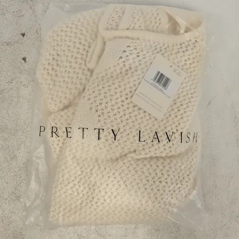 BAGGED PRETTY LAVISH KAILANI FLORAL OPENWORK KNIT DRESS IN CREAM SIZE MEDIUM