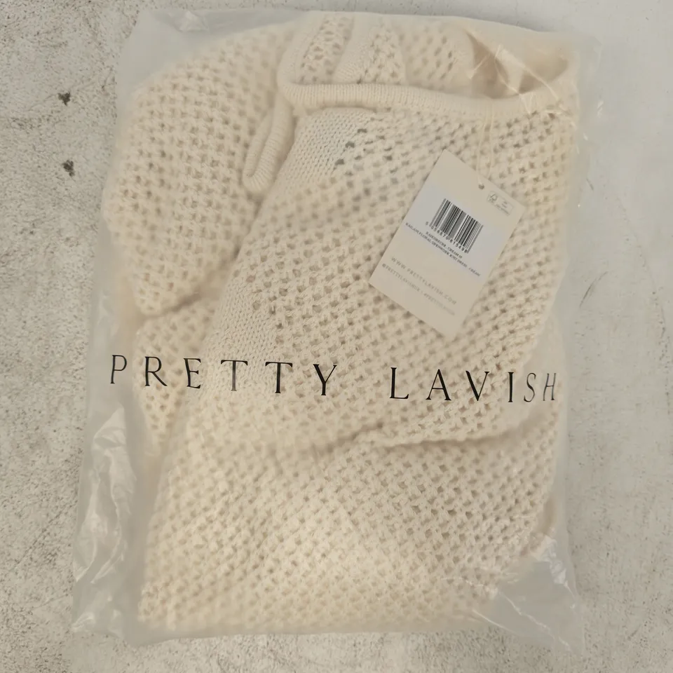 BAGGED PRETTY LAVISH KAILANI FLORAL OPENWORK KNIT DRESS IN CREAM SIZE MEDIUM