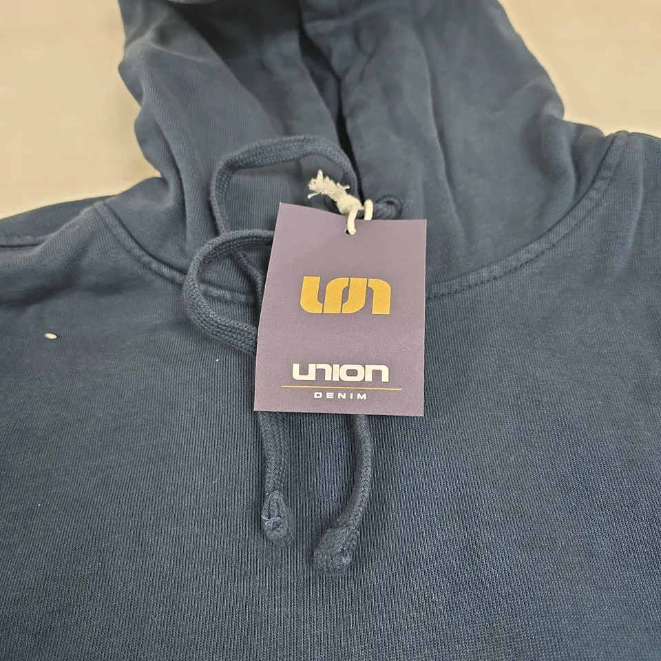 UNION DENIM BLUE HOODIE SIZE MEDIUM TAGGED