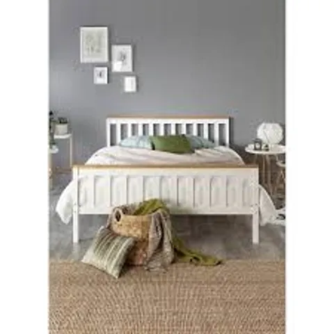 BOXED ATLANTIC SMALL DOUBLE BED - WHITE, NATURAL WOOD TOP (1 BOX)
