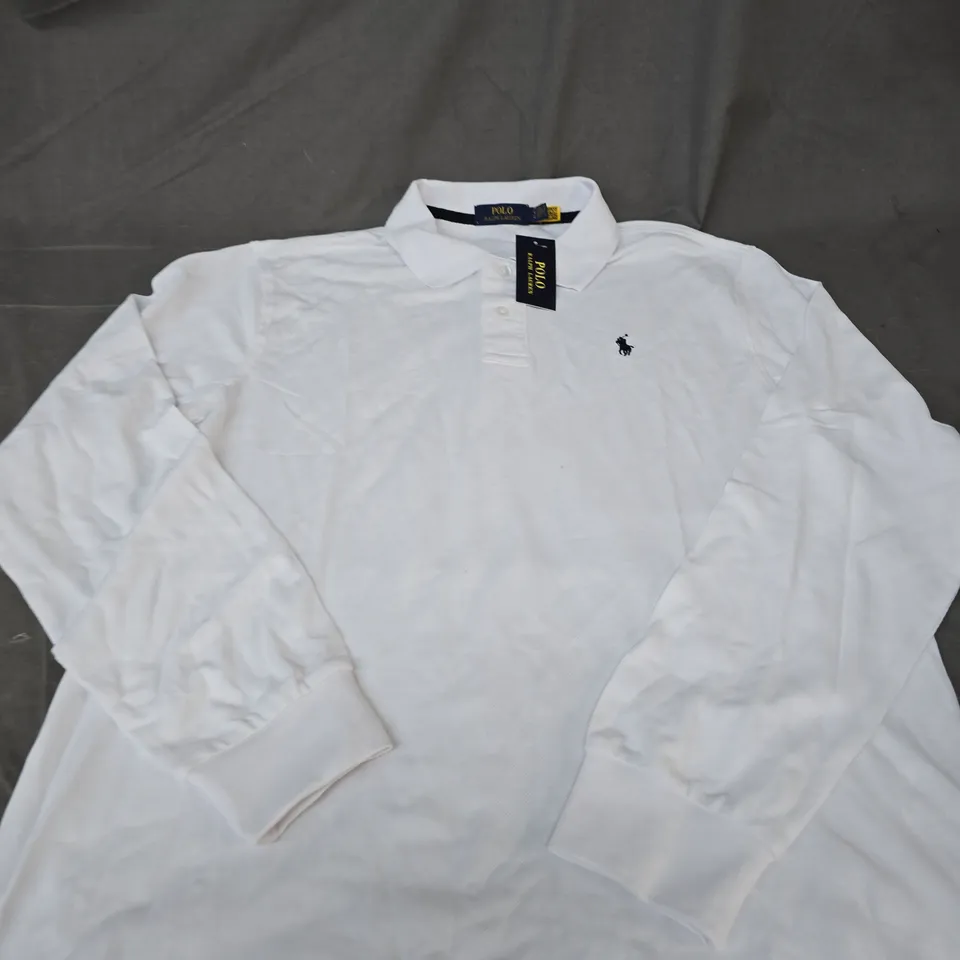 POLO RALPH LAUREN WHITE LONG-SLEEVE POLO SHIRT SIZE L
