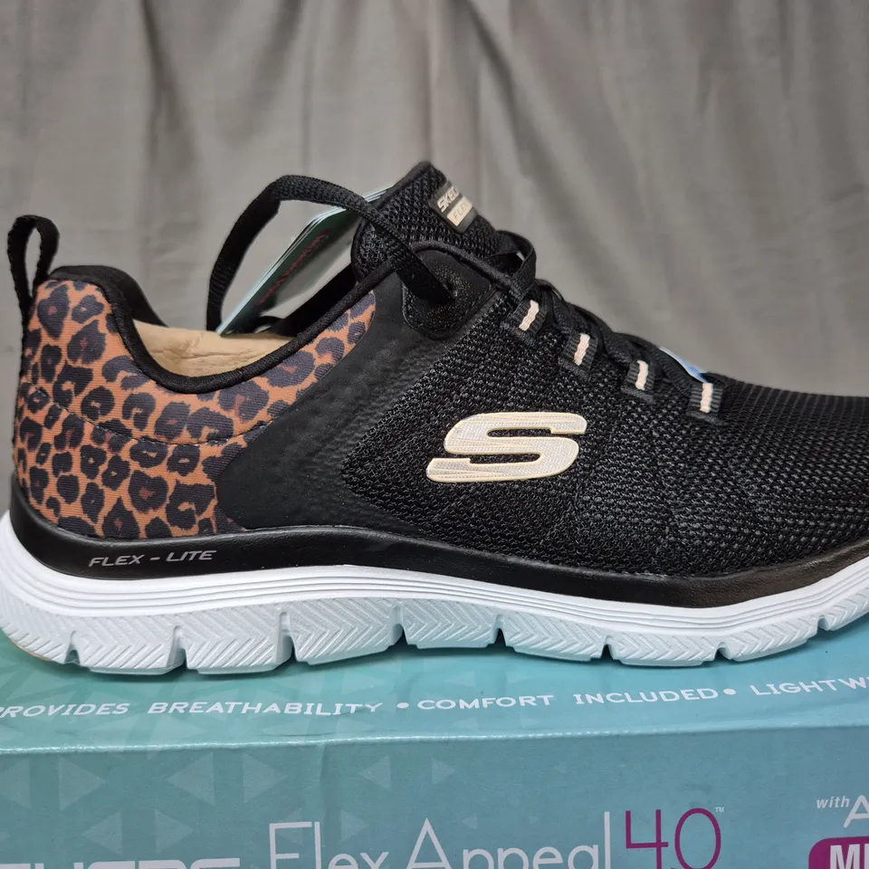 BOXED SKECHERS FLEX APPEAL 4.0 VEGAN LEOPARD PRINT TRAINERS - EUR 38