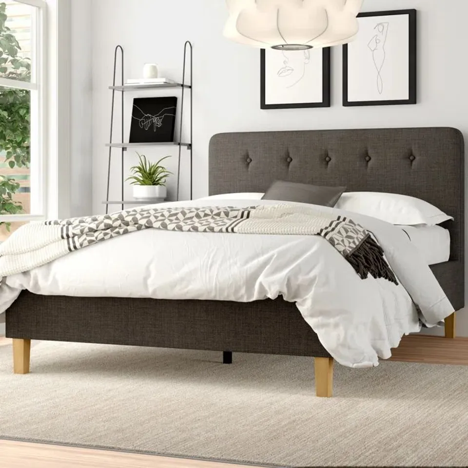 BOXED BUCKHAVEN UPHOLSTERED OTTOMAN BED - DARK GREY // SIZE: 4'6" (3 BOXES)