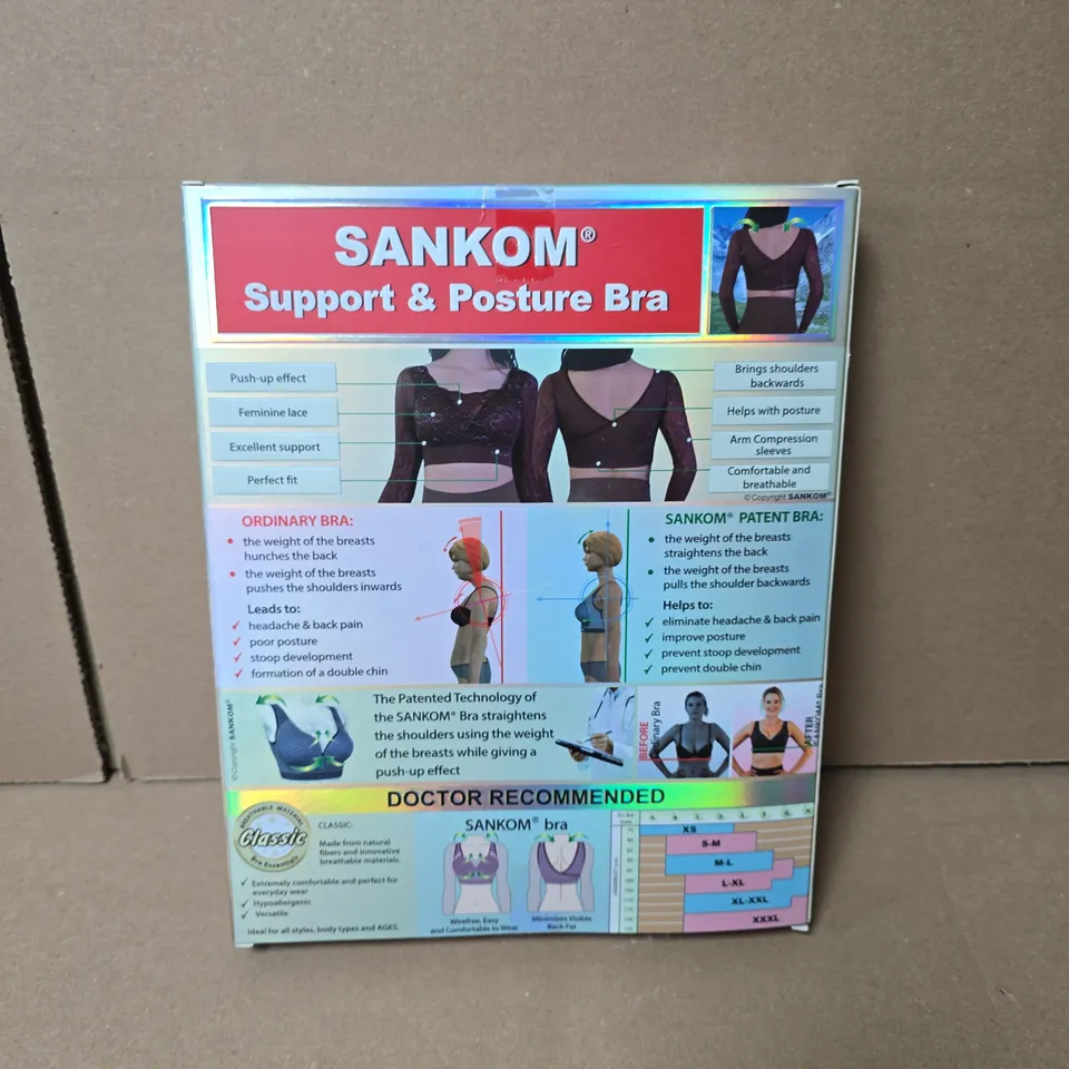 BOX OF APPROXIMATELY 20 SANKOM POSTURE AND SUPPORT BRAS SIZE L