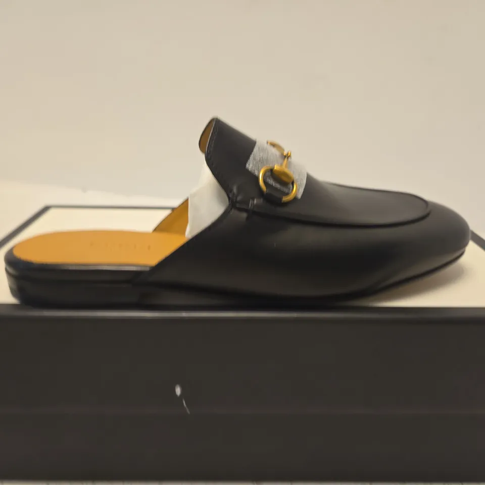 BOXED PAIR OF GUCCI PRINCETON SLIDE – BLACK LEATHER, LADIES UK 3.5