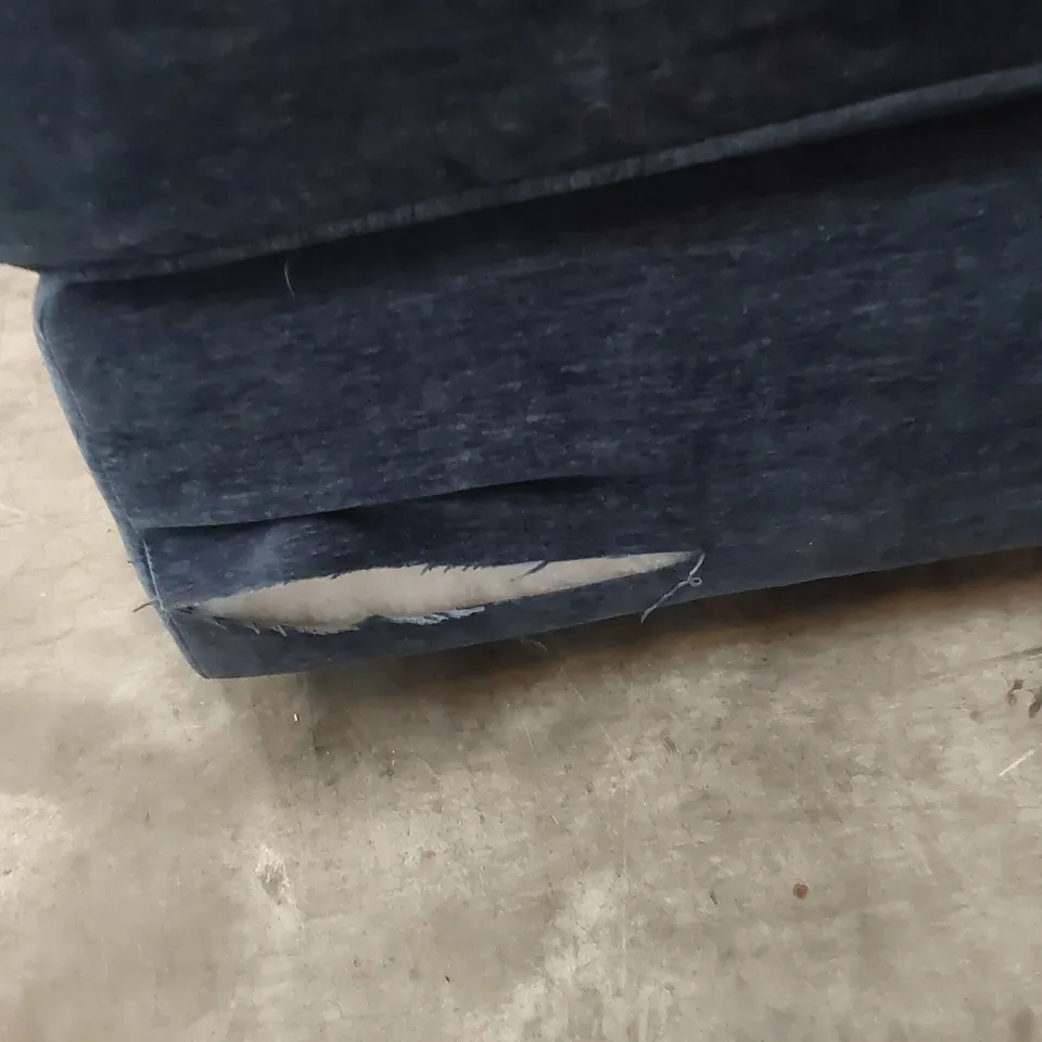 DESIGNER LARGE SQUARE FOOTSTOOL BLUE FABRIC 