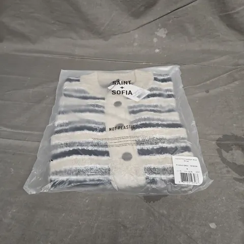 SAINT + SOFIA FEARNE KNIT CARDIGAN IN BLUE STRIPE SIZE S