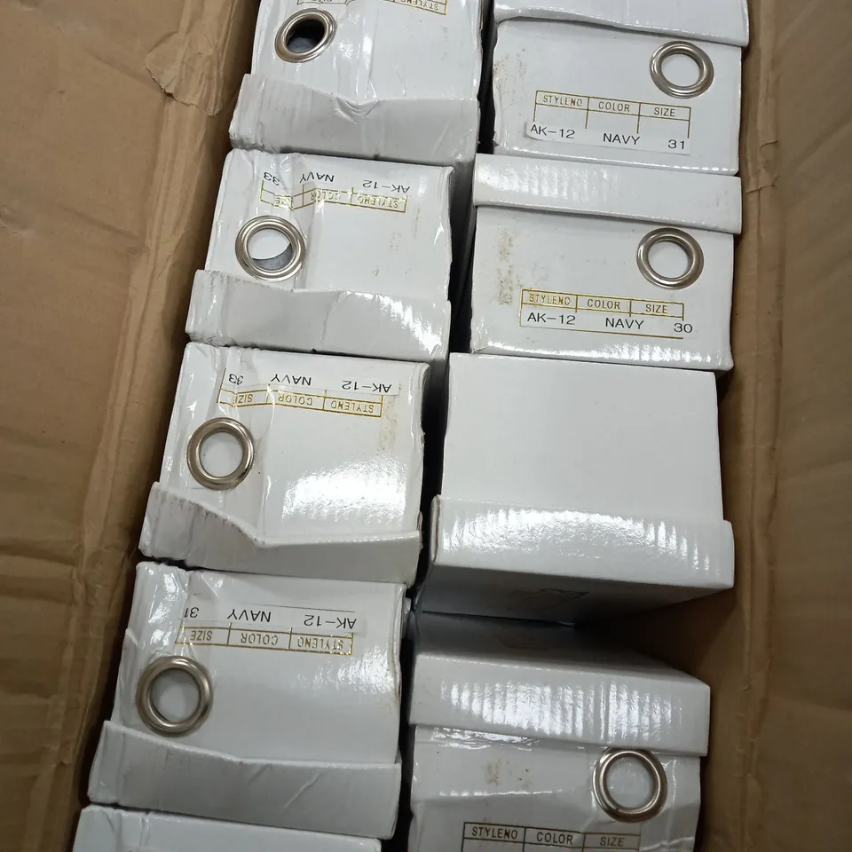 BOX OF APPROXIMATELY 20 PAIRS OF NAVY BLUE FLAT FLOWER SHOES 