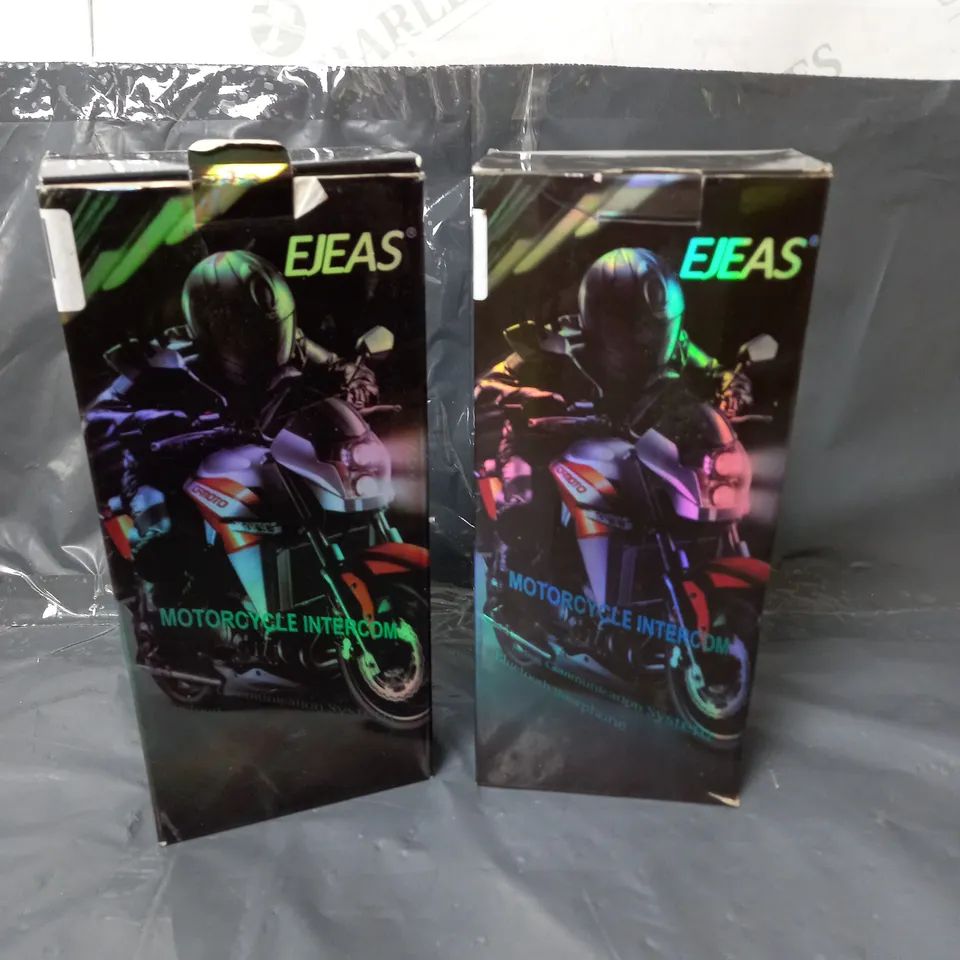 BOXED LOT OF 2 EJEAS MOTORCYCLE HELMET INTERCOM SYSTEM