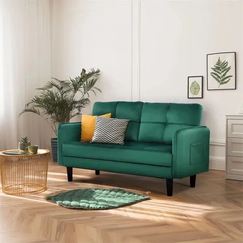 BOXED 2 SEATER SOFA, MODERN SOFA COUCH WITH THICKEN CUSHIONS, COMFY SOFA - LIGHT GREEN FABRIC (1 BOX)