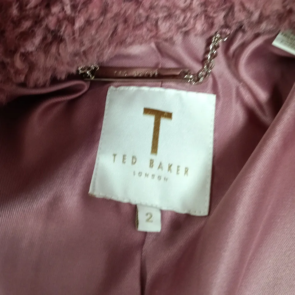 TED BAKER LONDON PINK FAUX-FUR JACKET - SIZE 2