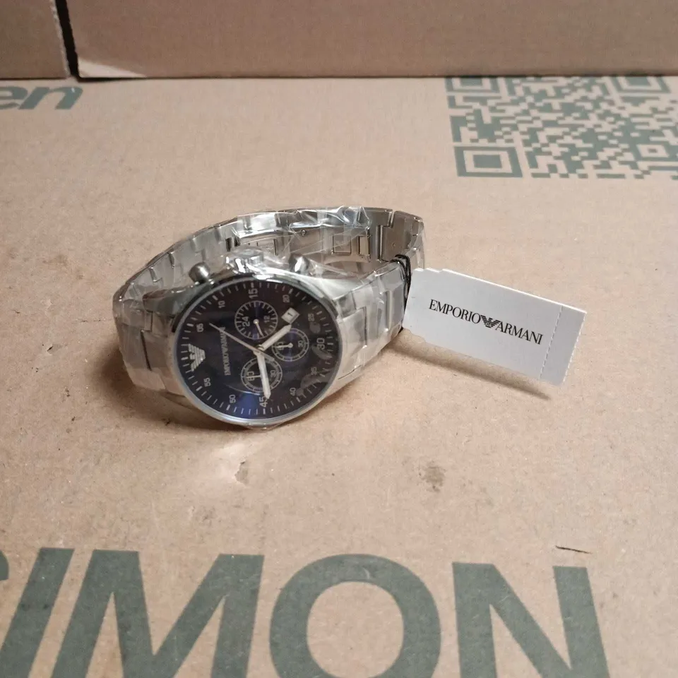 EMPORIO ARMANI AR5860 CHRONOGRAPH STAINLESS STEEL WATCH – BOXED