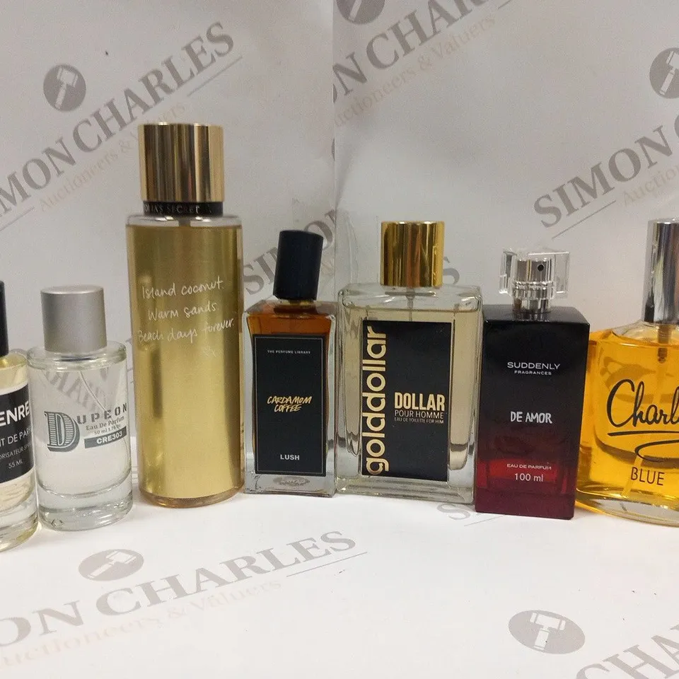 APPROXIMATELY 10 ASSORTED FRAGRANCES AND COSMETICS TO INCLUDE; CHARLIE, SUDDENLY, GOLDDOLLAR AND CARDAMOM