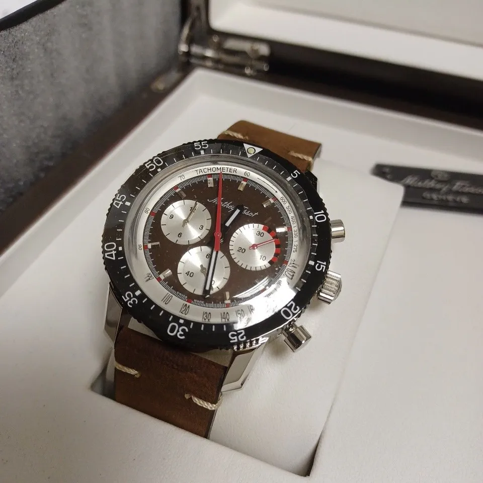 BOXED MATHEY TISSOT LTD ED H 1970 SWISS AUTOMATIC WATCH WITH PEN - BROWN