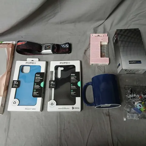 ASSORTED PRODUCTS TO INCLUDE; INCIPIO PHONE CASES (2 BOXED) + ADDITIONAL CASE BOX, PEDICURE FOOT FILE, BLUE MUG & POKÉMON SWORD & SHIELD ITEMS