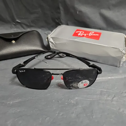 RAY-BAN SUNGLASSES – BLACK FRAME, POLARIZED, WITH CASE & BOX