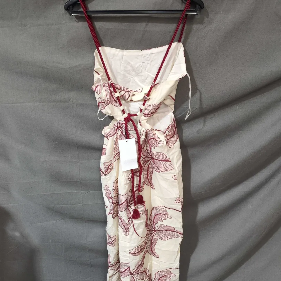 ZARA WOMEN'S CREAM MAXI DRESS WITH RED LEAF PRINT AND ROPE STRAPS SIZE M 