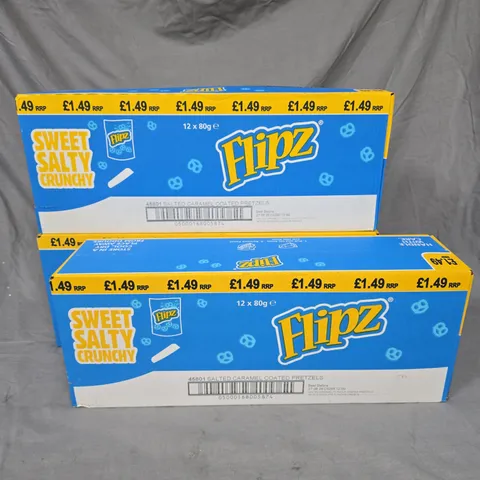 LOT OF 3 BOXES OF FLIPZ SALTED CARAMEL COATED PRETZELS