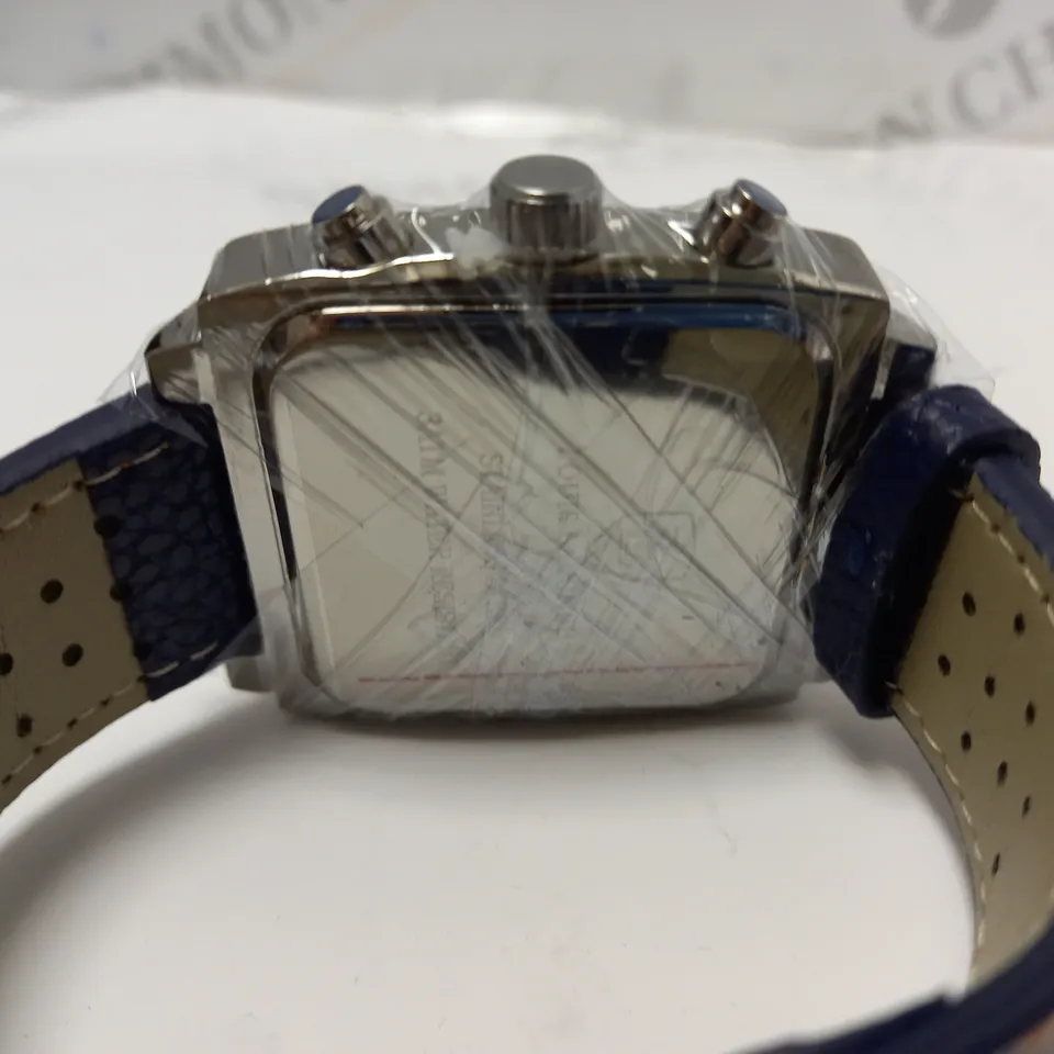 MENS LOUIS LACOMBE WATCH – SQUARE DIAL WITH WHITE SUB DIALS – LEATHER STRAP – 3ATM – HAND ASSEMBLED