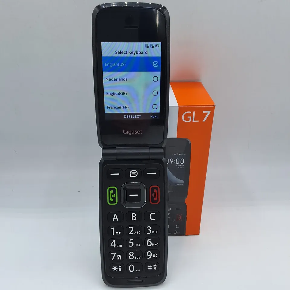 BOXED GIGASET GL 7 FLIP PHONE IN TITANIUM GREY